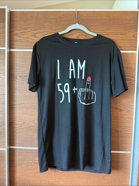 Source Unknown Black Tee with White Graphic and Red Accent
